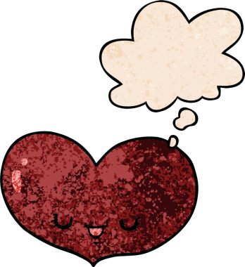 Bir insan tarafından çizilmiş grunge desen tarzında düşünce baloncuğu olan kalp karakterini seviyorum.