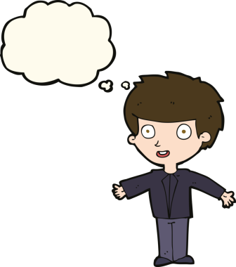 Bir insan tarafından çizilmiş düşünce balonu olan mutlu çocuk çizgi filmi.