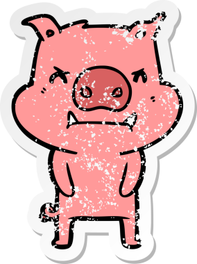 Bir insan tarafından çizilmiş kızgın çizgi film domuzunun sıkıntılı çıkartması.