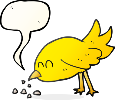 Bir insan tarafından çizilmiş serbest konuşma balonu karikatürü kuş gagalama tohumları