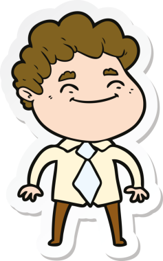 Bir insan tarafından çizilmiş, karikatür dostu bir adamın çıkartması.