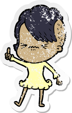 Bir insan tarafından çizilmiş sinirli bir hippi kızın sıkıntılı çıkartması.