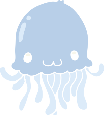 Bir insan tarafından çizilmiş düz renk çizgi film denizanası.