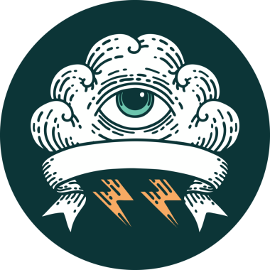 Bir insan tarafından çizilmiş her şeyi gören bir göz bulutu sancağına sahip dövme stili simgesi