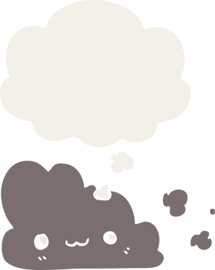 Düşünce baloncuğu olan sevimli çizgi film bulutu bir insan tarafından çizilmiş.