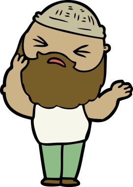 Bir insan tarafından çizilmiş sakallı bir çizgi film adamı.