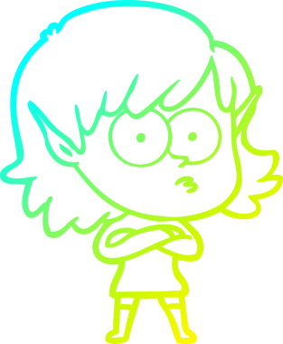 Soğuk gradyan çizgi çizimi bir insan tarafından çizilmiş bir elf kızı