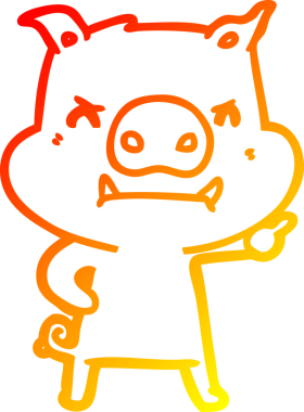 Bir insan tarafından çizilmiş kızgın çizgi film domuzu çizimi.