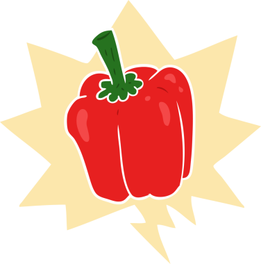 bir insan tarafından çizilmiş retro tarzı konuşma baloncuklu taze organik biber.