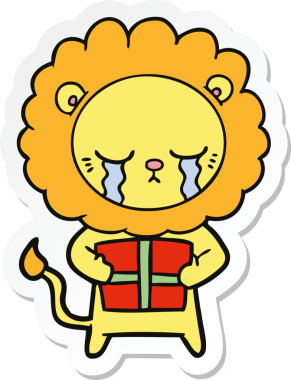 Bir insan tarafından çizilmiş ağlayan çizgi film aslanının çıkartması.