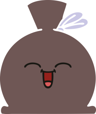 Bir insan tarafından çizilmiş bir çuvalın düz renkli retro karikatürü