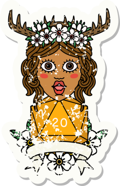 Retro Dövme Tarzı İnsan Druid Bir insan tarafından çizilmiş doğal 20 zar ile