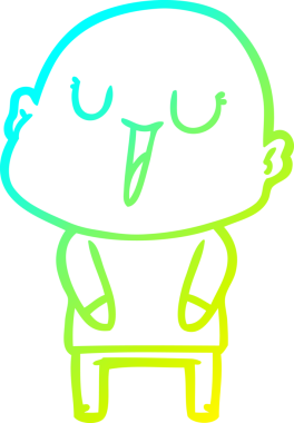 Bir insan tarafından çizilmiş, mutlu, kel bir adamın çizdiği soğuk çizgi.