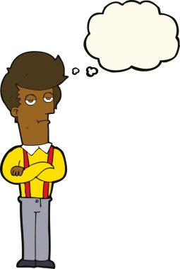 Bir insan tarafından çizilen düşünce baloncuğu ile sıkılmış adam çizgi filmi