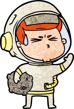 Çizgi film bir insan tarafından çizilmiş astronot.