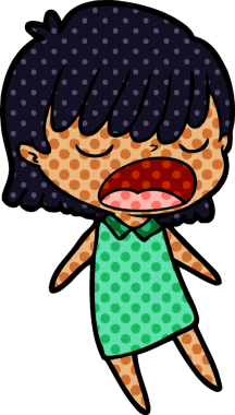 Çizgi filmdeki kadın bir insan tarafından yüksek sesle çizilmiş.