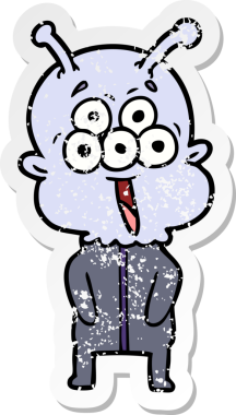 Bir insan tarafından çizilmiş mutlu çizgi film uzaylısının sıkıntılı çıkartması.