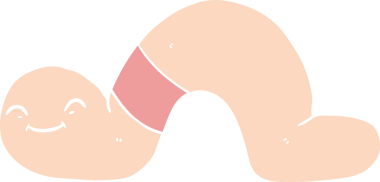 Bir insan tarafından çizilmiş düz renkli çizgi film solucanı.