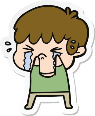 Bir insan tarafından çizilmiş ağlayan bir çizgi film çocuğunun çıkartması.