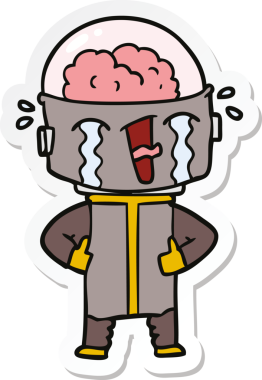 Bir insan tarafından çizilmiş ağlayan bir robot çıkartması.