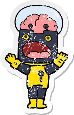 Bir insan tarafından çizilmiş karikatür robotunun sıkıntılı çıkartması.