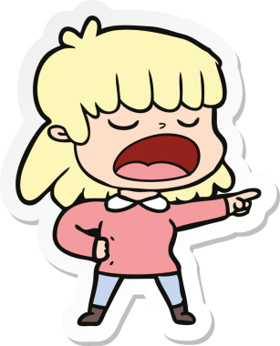 Bir insan tarafından çizilmiş yüksek sesle konuşan bir karikatür kadının çıkartması.