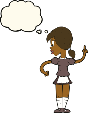 Bir insan tarafından çizilmiş düşünce balonuyla sipariş veren çizgi film garsonu.