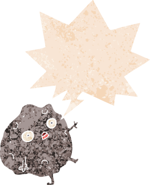 Bir insan tarafından çizilmiş, grunge 'daki konuşma baloncuğuyla düşen karikatür taşı.