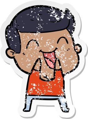 Bir insan tarafından çizilmiş gülen karikatür adamın sıkıntılı çıkartması.