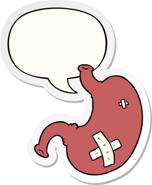 Bir insan tarafından çizilmiş konuşma balonu çıkartmalı karikatür midesi.