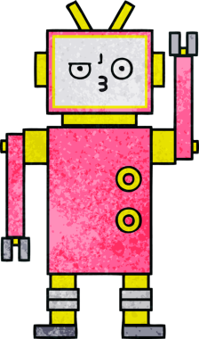 Bir insan tarafından çizilmiş bir robotun retro grunge dokusu