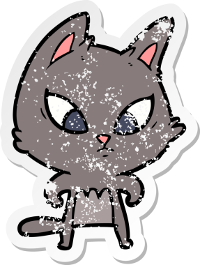 Bir insan tarafından çizilmiş kafası karışmış bir çizgi film kedisinin sıkıntılı çıkartması.