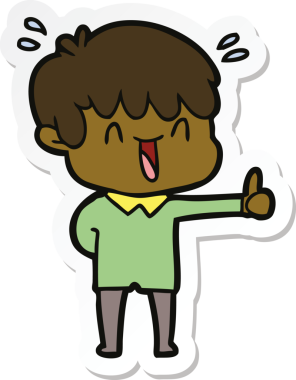 Bir insan tarafından çizilmiş, gülen bir çocuğun çıkartması.