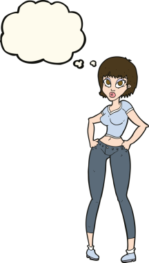 Bir insan tarafından çizilmiş düşünce baloncuğu olan güzel bir kadın.