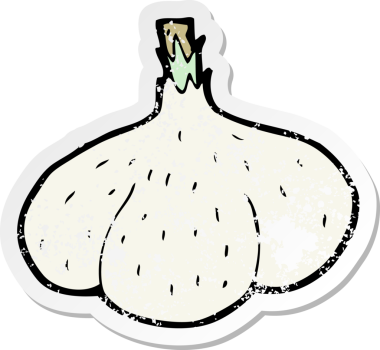 Bir insan tarafından çizilmiş sarımsak karikatürünün gerilemiş yapıştırması.