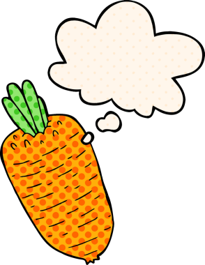 Çizgi roman tarzında bir insan tarafından çizilmiş düşünce kabarcığı olan sebze çizgi filmi.