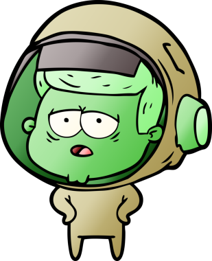 Bir insan tarafından çizilmiş yorgun astronot çizgi filmi.