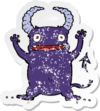 Bir insan tarafından çizilmiş küçük bir şeytan çizgi filminin gerilimli yapıştırması.