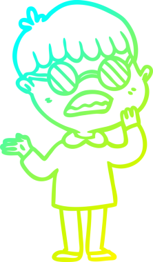 Bir insan tarafından çizilmiş gözlüklü, kafası karışmış bir çizgi film karakteri.