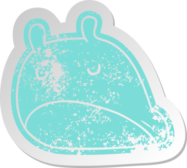 Sıkıntılı eski çizgi film çıkartması Kawaii. Bir insan tarafından çizilmiş sevimli sümüklü böcek.