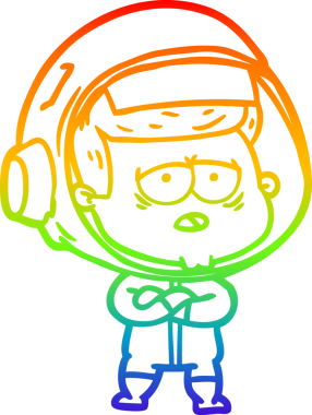 Gökkuşağı gradyan çizgi çizimi bir insan tarafından çizilmiş yorgun astronot