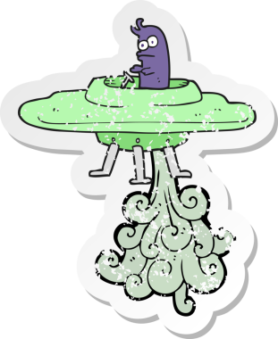 Bir insan tarafından çizilmiş bir uçan daire desenli karikatür çıkartması.