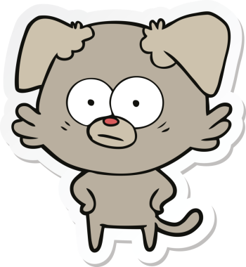 Bir insan tarafından çizilmiş sinirli bir köpek çizgi filminin çıkartması.