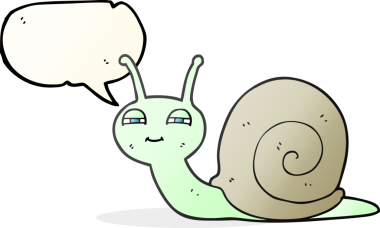 Bir insan tarafından çizilmiş serbest konuşma balonu karikatürü şirin salyangoz.