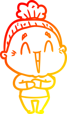 Bir insan tarafından çizilmiş mutlu, yaşlı bir kadının sıcak çizgi çizimi.