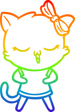 Gökkuşağı gradyan çizgi çizimi bir insan tarafından çizilmiş bir çizgi film kedisi.