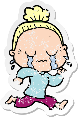 Bir insan tarafından çizilmiş, ağlayan yaşlı bir kadın karikatürü.