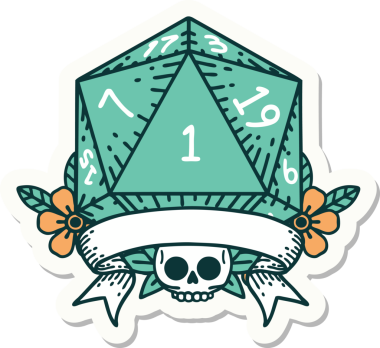 Bir insan tarafından çizilmiş doğal bir d20 zar etiketi.