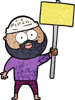 Bir insan tarafından çizilmiş tabelalı sakallı adam.