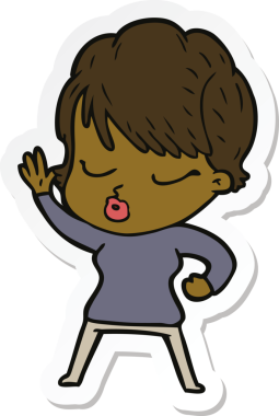 Bir insan tarafından çizilmiş, gözleri kapalı bir karikatür kadının çıkartması.